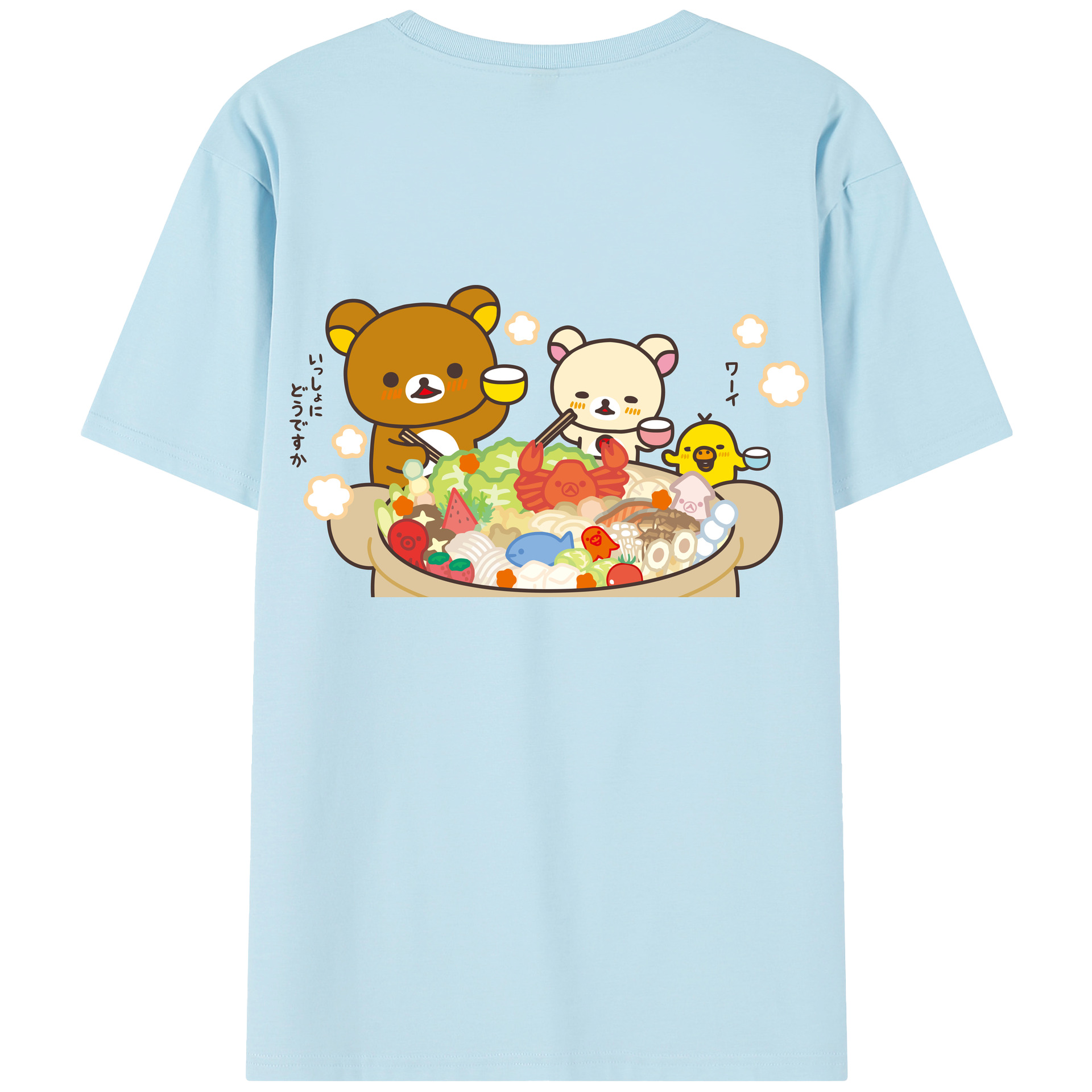 （画像用） リラックマ リラックマ キイロイトリ Rilakkuma Korilakkuma Kiiroitori 綿100％半袖Tシャツ（背面プリント）